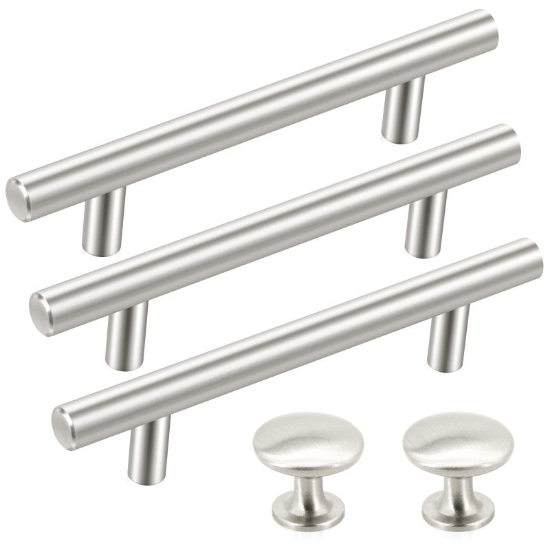 SUNRIVER 36 Pack Kitchen Cabinet Handles 26 Pack Cabinet Pulls Brushed Satin Nickel 10 Pack Cabinet Door Knobs 3-3/4" Hole Center Stainless Steel Cabinet Hardware for Drawer - Image 1